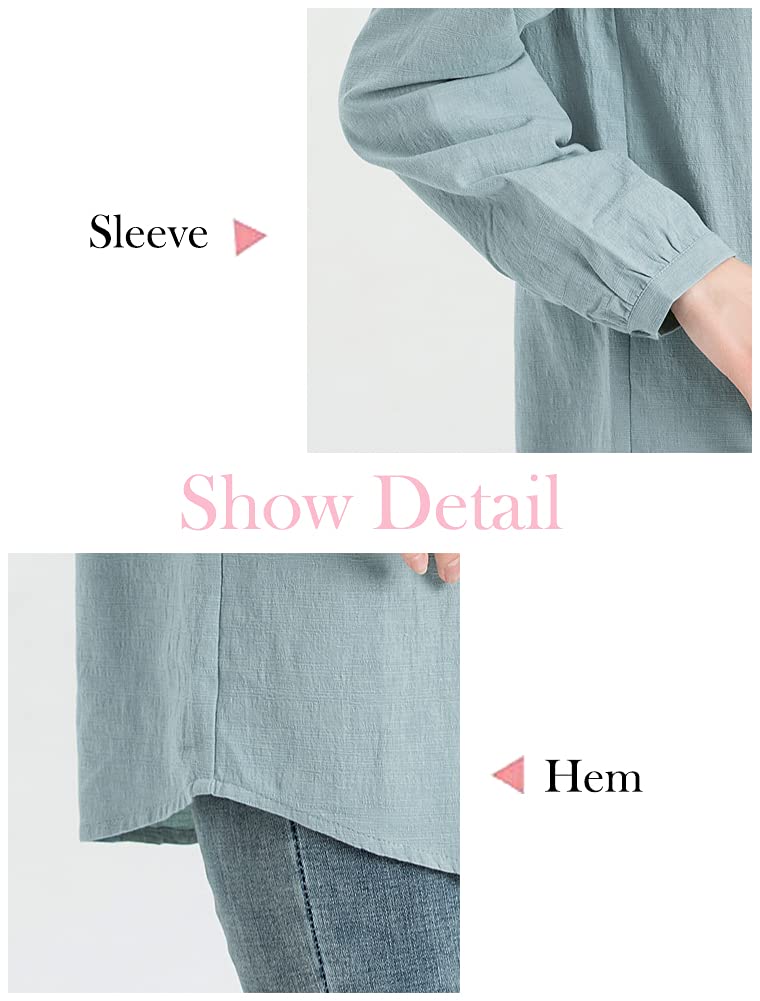 Minibee Women's Scoop Neck Pleated Blouse Solid Color Lovely Button Tunic Shirt Blue 2XL - Image 3